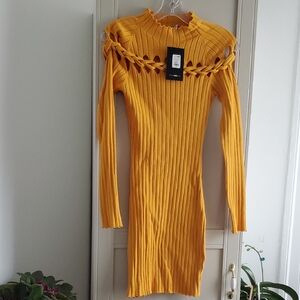 Fashion Nova Mustard Long Sleeve Dress